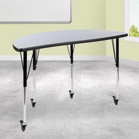 Flash Furniture Half Round 24 W, 47.5 L, 30 H, Chrome, Laminate, Particleboard, Steel, Grey XU-A48-HCIRC-GY-T-A-CAS-GG